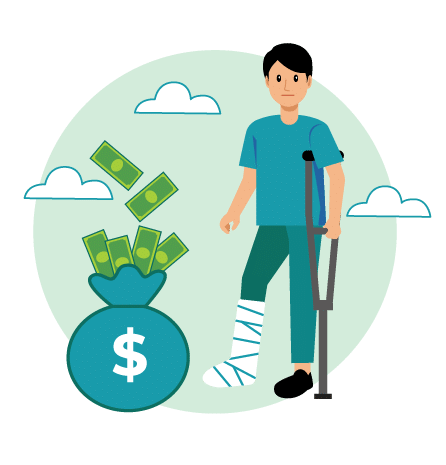 Workers compensation benefits illustration showing injured employee receiving financial support and compensation